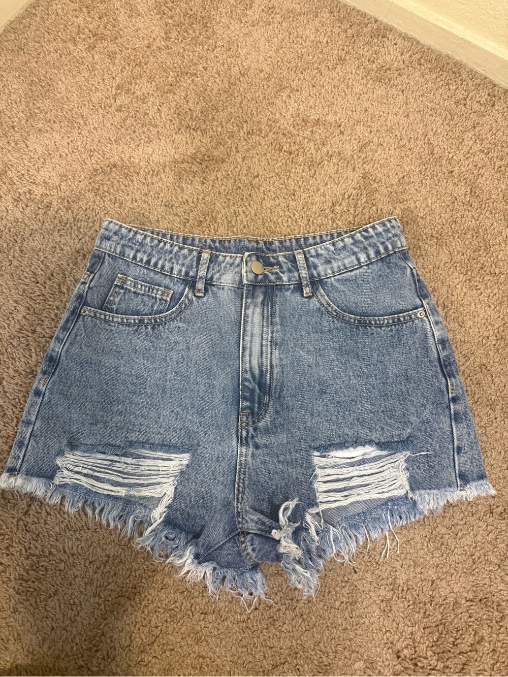 SHEIN Light Blue High-Waist Distressed Denim Shorts